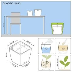 LECHUZA Maceta Quadro Premium Ls 50 - Kit Completo, Blanco Brillante 50 Cm -Jardín Series Tienda 089abd667aea4ef8