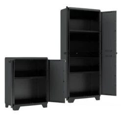 Conjunto Armarios Alto Y Bajo Resina Negro -Jardín Series Tienda 5059340400334 22c BI