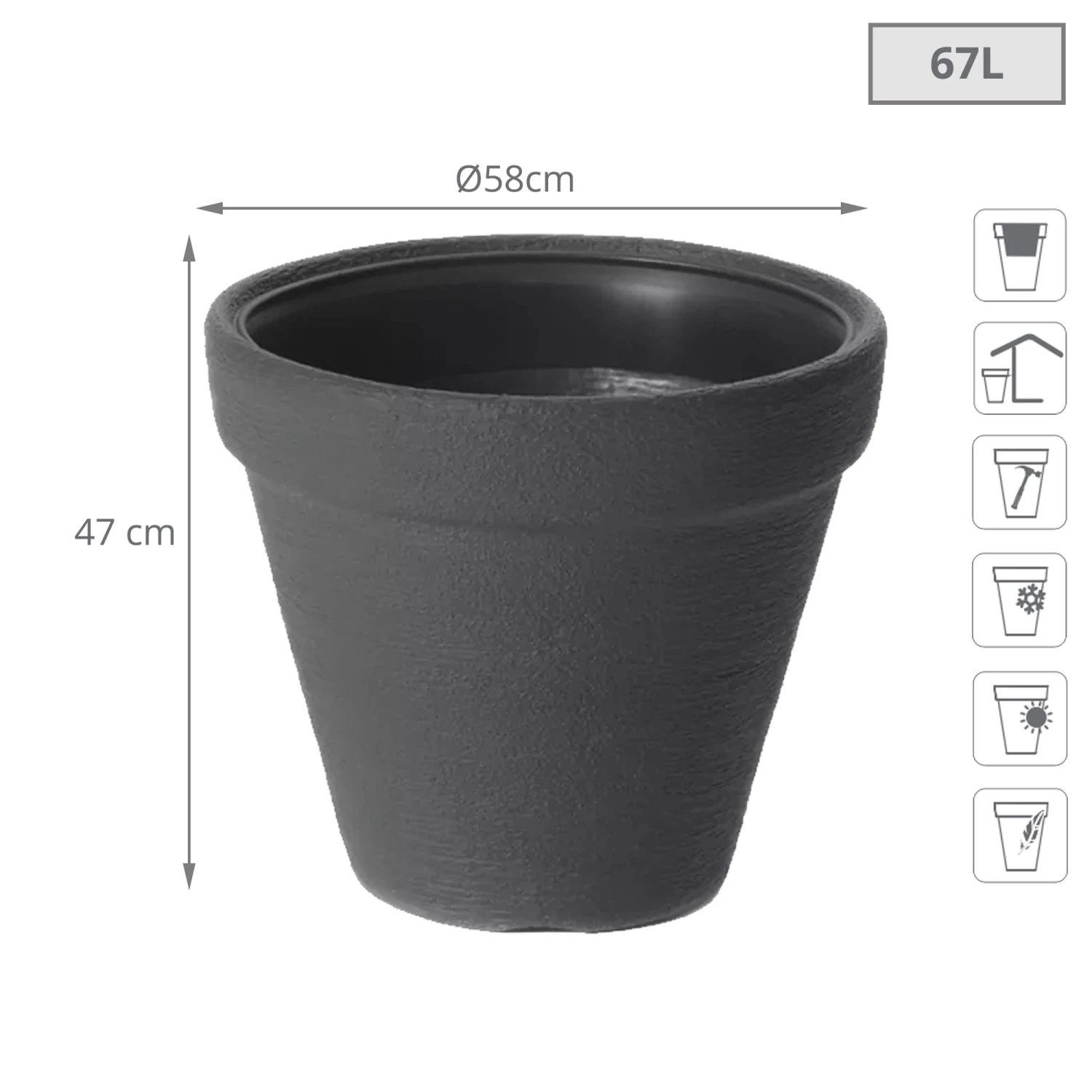 Prosperplast Maceta CLASSIC 67L., 580x580x470, Color Antracita 4 Prosperplast Maceta CLASSIC 67L., 580x580x470, Color Antracita - Imagen 2